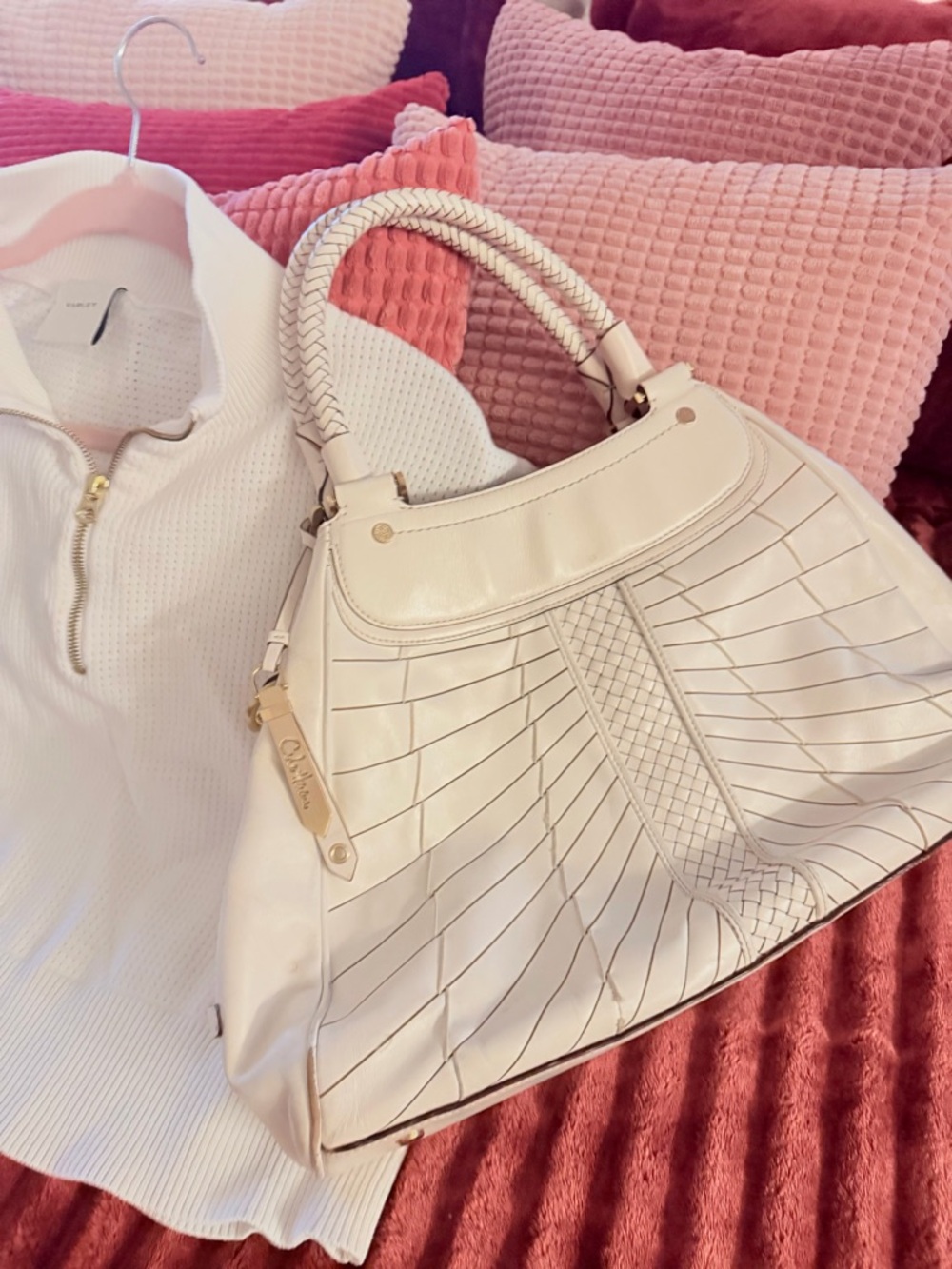Ivory Braided-Cole Haan Handle Tote Bag - Women